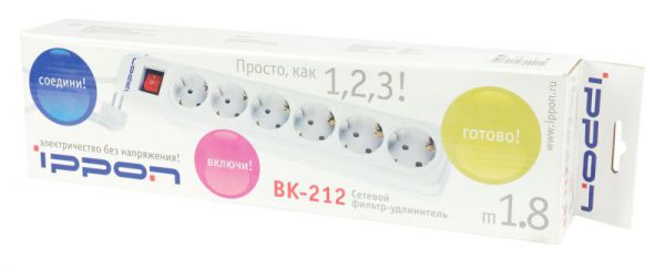 Сетевой фильтр Ippon BK212 (1.8 м) белый белый